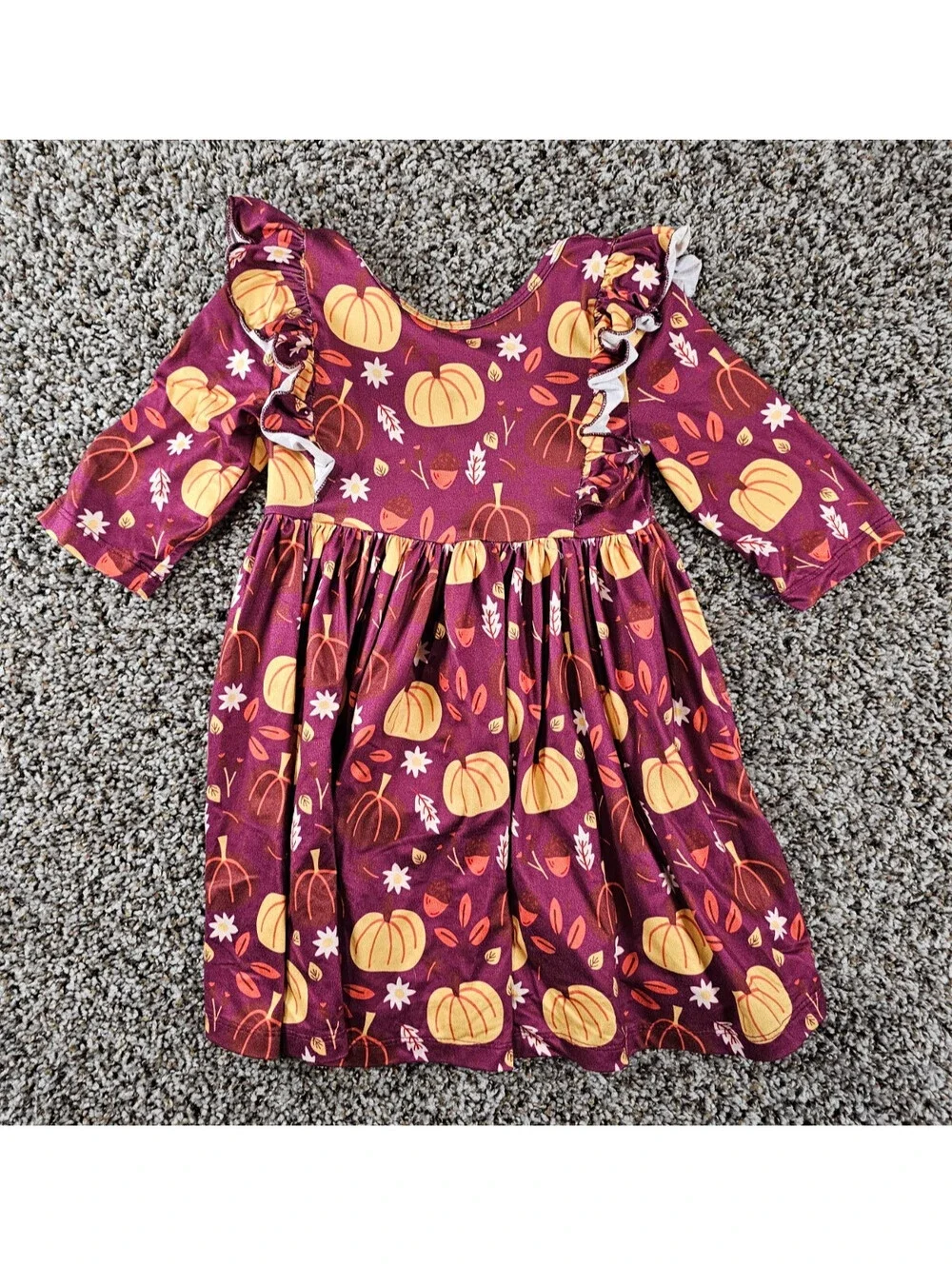 Mila & Rose Sz 3T Pumpkin Patch 3/4 Sleeve Ruffle Twirl Dress floral Pumpkin